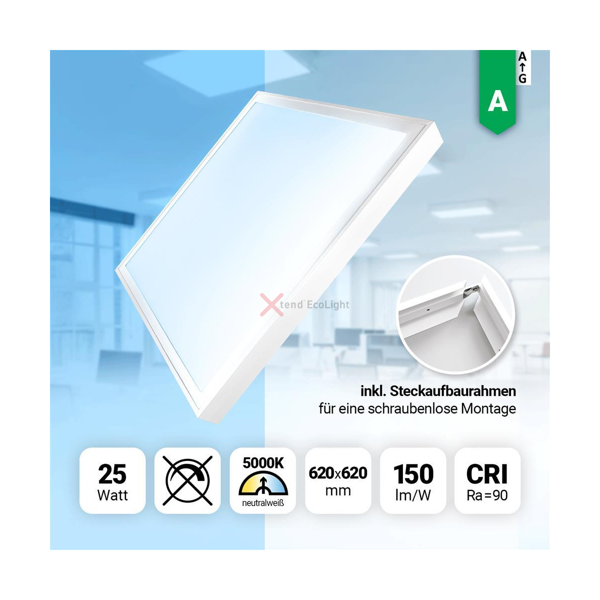 LED Panel 62x62 Neutralweiß 5000K LED Deckenleuchte Aufbaurahmen 150l ...