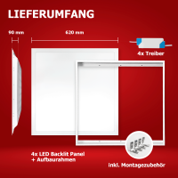 4x LED Panel 62x62 3CCT 3000K 4000K 6000K 25W 4000lm Aufbaurahmen Alu weiß BLs 2.0