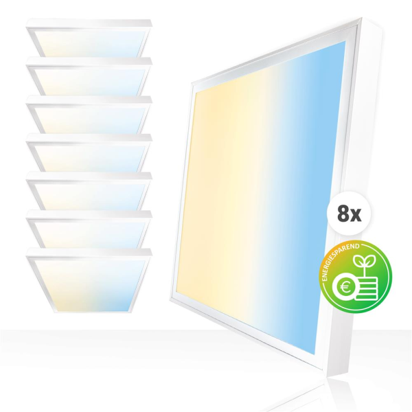 8x LED Panel 62x62 3CCT 3000K 4000K 6000K 25W 4000lm Aufbaurahmen Alu weiß BLs 2.0