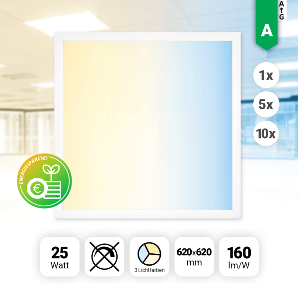 1/5/oder 10x LED Panel 62x62 3CCT 3000K 4000K 6000K LED Deckenleuchte 25W LED Rasterleuchte 160lm BLs 2.0