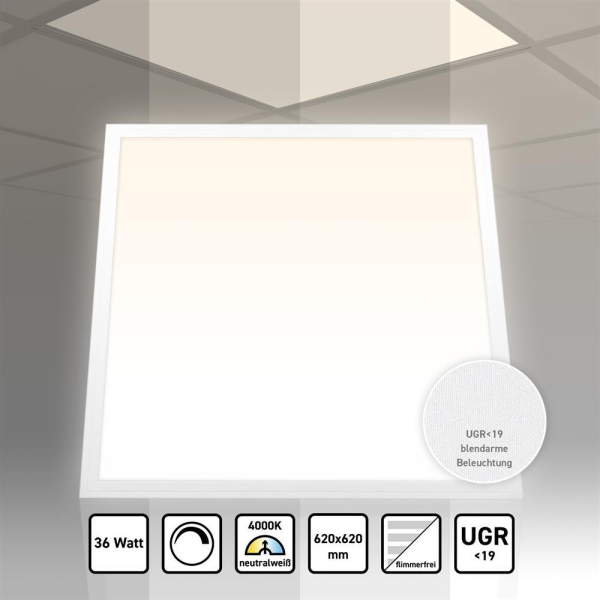 10x LED Panel 62x62 Neutralweiß 4000K dimmbar UGR<19 blendarm 3960lm Slim Alu PLs3.0