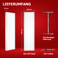 10x LED Anbaupanel 120x30cm Neutralweiß 4000K Aufbaurahmen LED Aufbaupanel 26W UGR<19 Backlit BLt