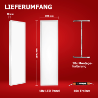 10x LED Anbauleuchte 150x30cm Neutralweiß 4000K 40W Rasteranbauleuchte UGR<19 Backlit BLt