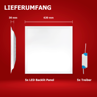 5x LED Panel 62x62cm Neutralweiß 5000K LED Deckenleuchte 25W 165lm UGR19 blendarm BLs 2.0