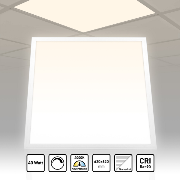 LED Panel 62x62 Neutralweiß 4000K 40W CRI90 dimmbar Triac Hohe Farbwiedergabe PLs3.0