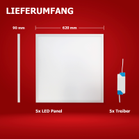 5x LED Panel 62x62 Neutralweiß 4000K 40W CRI90 dimmbar Triac Hohe Farbwiedergabe PLs3.0