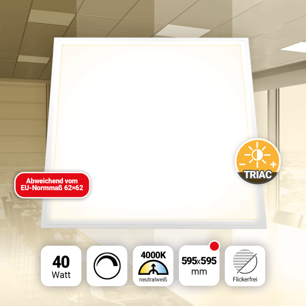 LED Panel 60x60 Neutralweiß 4000K 40W dimmbar Triac PLe2.2