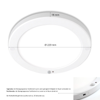LED Aufbaupanel 220mm Warmweiß 3000K 18W 1500lm PIR-Sensor rund PLd2.0