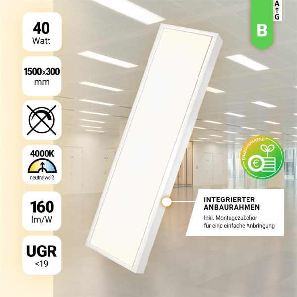 LED Anbauleuchte 150x30cm Warmweiß 3000K 40W UGR<19 6400lm Anbaupanel BLt
