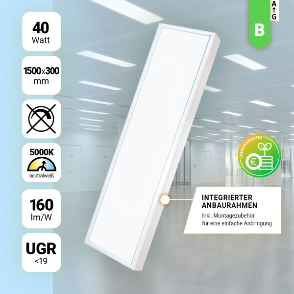 LED Anbaulpanel 150x30cm Neutralweiß 5000K 40W UGR<19 6400lm Anbauleuchte BLt