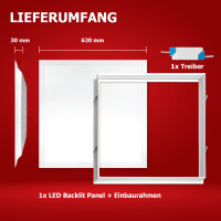 LED Panel 62x62cm Tageslichtweiß 6000K 25W 3500lm Einbaurahmen Alu weiß Ble2.0
