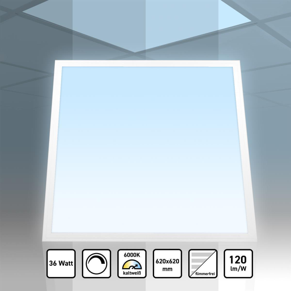 LED Panel 62x62 Tageslichtweiß 6000K dimmbar 36W 4320lm 0-10V Alu slim PLs3.0