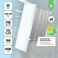 5x LED Anbaupanel 150x30cm Neutralweiß 5000K 40W UGR<19 Anbauleuchte BLt