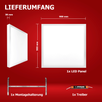 LED Anbaupanel 90x90cm 3CCT 3000/4000/6000K 38W 6080lm UGR<19 Aufbauleuchte BLt