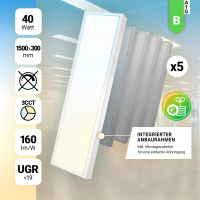 5x LED Anbaupanel 150x30cm 3CCT 40W UGR<19 6400lm Aufbauleuchte BLt