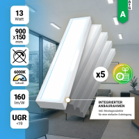 5x LED Anbaupanel 90x15cm Tageslichtweiß 6000K 13W UGR<19 2080lm Anbauleuchte BLt