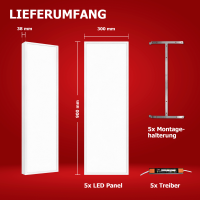 5x LED Anbaupanel 90x30cm Neutralweiß 4000K 20W UGR<19 3200lm Aufbauleuchte BLt