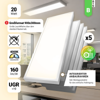 5x LED Anbaupanel 90x30cm Neutralweiß 4000K 20W...