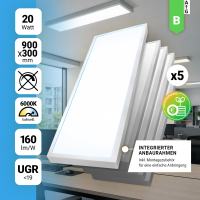 5x LED Anbaupanel 90x30cm Tageslichtweiß 6000K 20W...