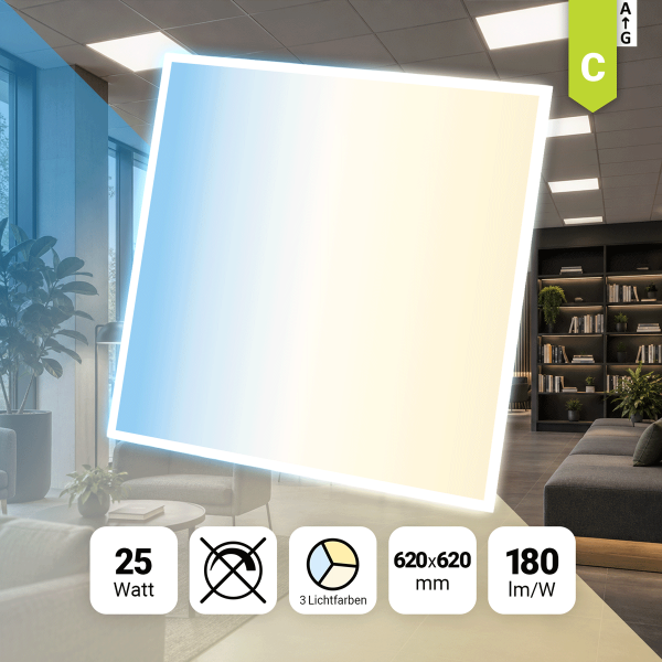 LED Backlit Panel 62x62 3CCT 3000/4000/6500K 25W 180lm inkl.Treiber BLa