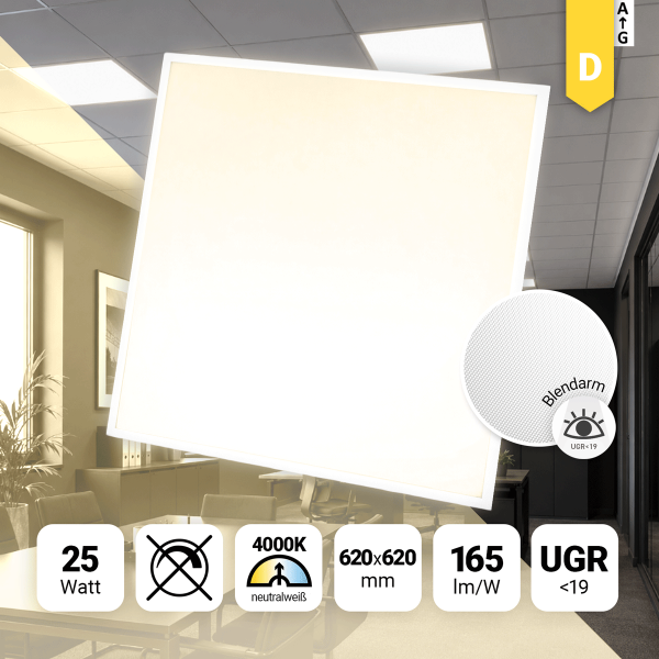 LED Backlit Panel 62x62 Neutralweiß 4000K 25W UGR19 165lm nicht dimmbar BLa