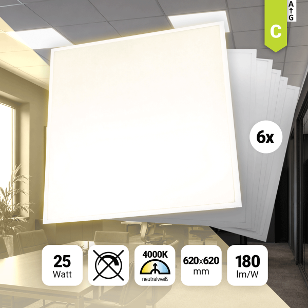 6x LED Backlit Panel 62x62 Neutralweiß 4000K 20W 180lm nicht dimmbar BLa