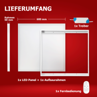 LED Panel 60x60 Tageslichtweiß 6000K 40W dimmbar Fernbedienung Steck-Aufbaurahmen PLe2.2